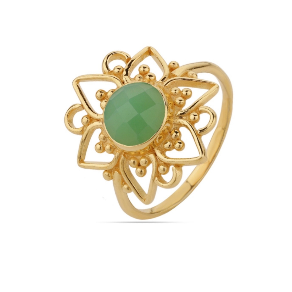 Cute Chrysoprase Onyx Gold Ring - Sterling Silver Ring - Chryso Onyx Ring -